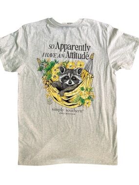 Simply Southern Raccoon Attitude T Shirt Women's Medium Oatmeal Tee NEW NWT